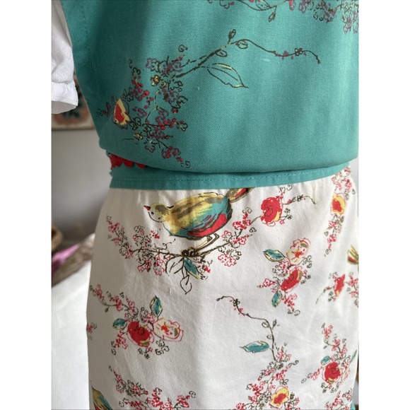 Lenox Apron Birds Floral Turquoise Ruffle Ric Rac Retro Kitchen Cooking - Picture 9 of 12